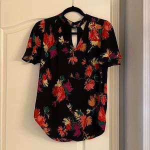 Anthropologie Maeve black floral top size XS